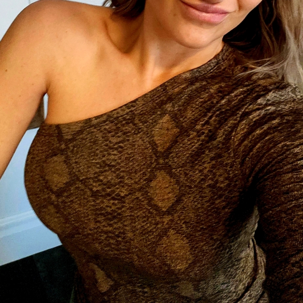 Bishop and Young One Shoulder Bronze Snake Print One Shoulder Top